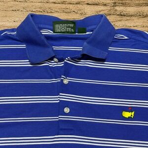 Masters Collection Polo Shirt Mens XL Blue Striped Pima Cotton Golf Masters Logo